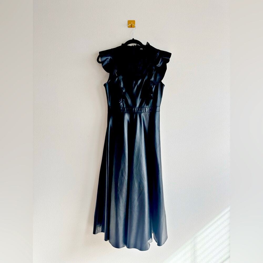 Zara Black Faux Leather Midi Dress